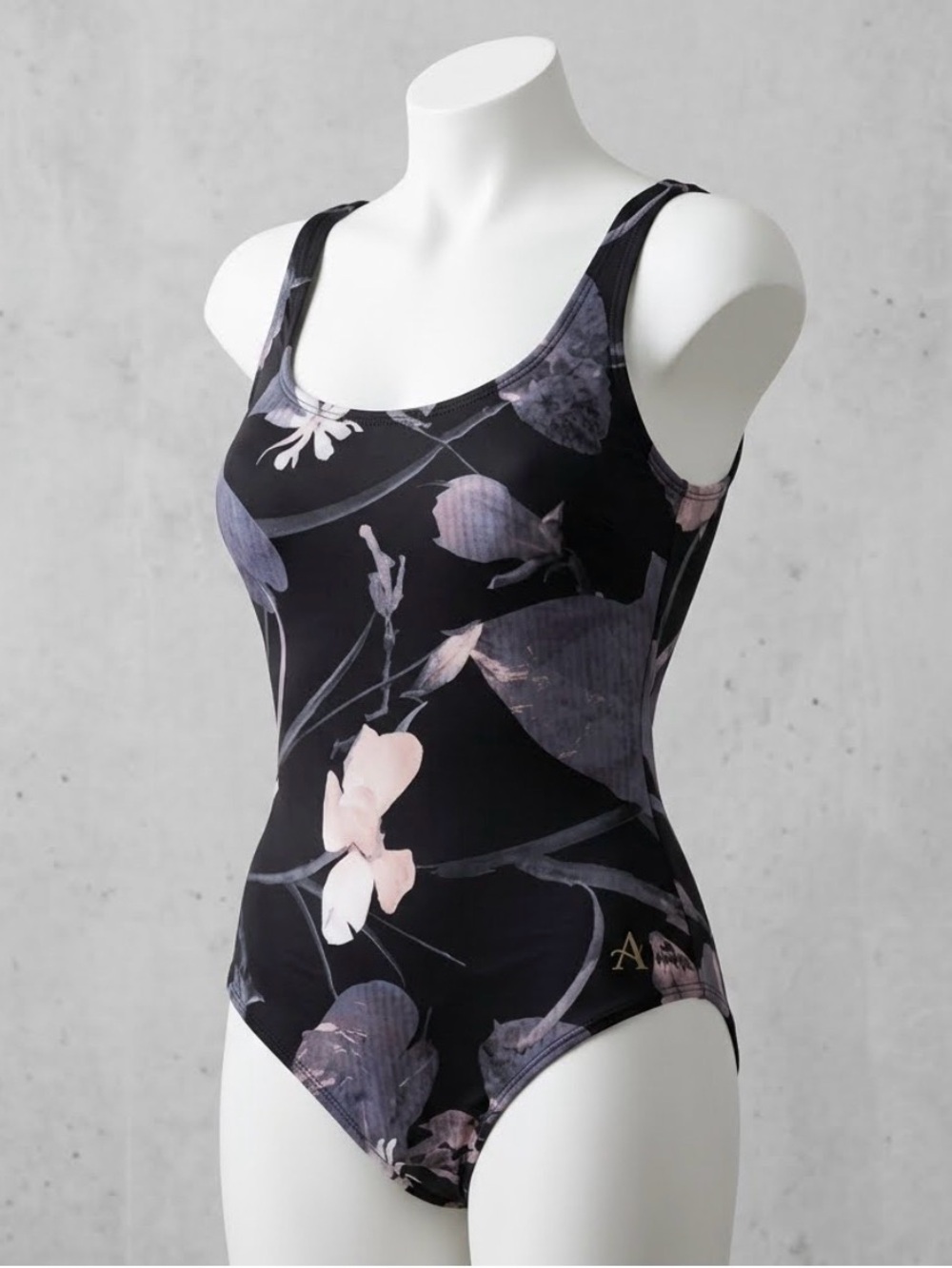 NWOT All In Motion Black Floral Cross Back One-Piece Swimsuit - M